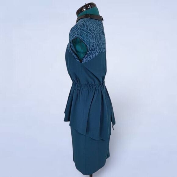 W118 by Walter Baker Teal Peplum Dress Lace and‎ Vegan Leather Trim - Size XS - Picture 2 of 8